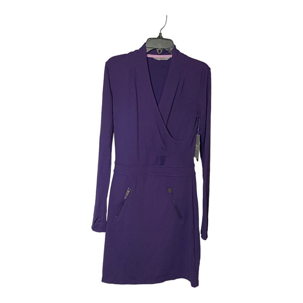 NWT Athleta Suedy Lady Dress XXS Nightshade Purple Long Sleeve Mini Surplice - Picture 2 of 11